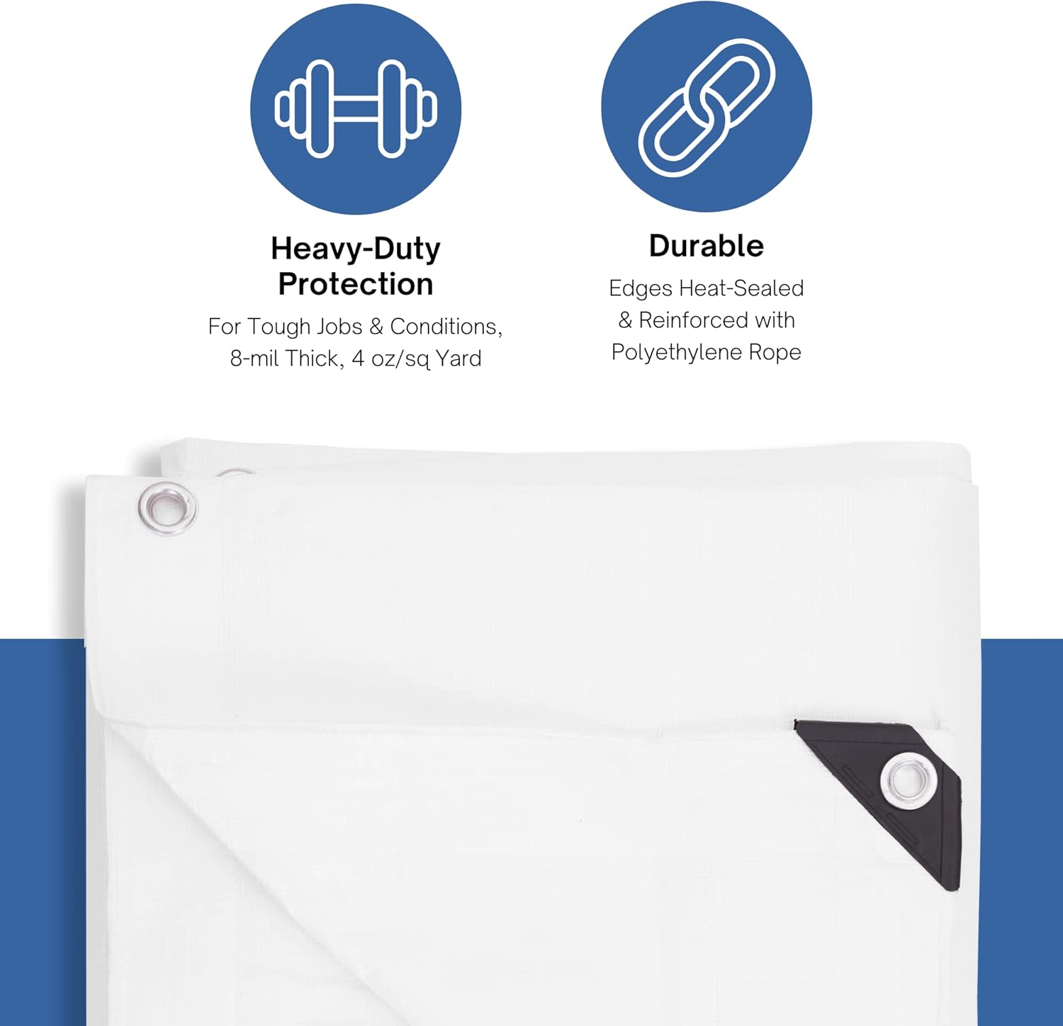 Kotap 14 x 14 Ft. Heavy-Duty Protection/Coverage Tarp, Superior Weave for Greater Longevity 8-mil, Multi-Use, Waterproof, White, 1-Pack (TRW-1414) - Image 3