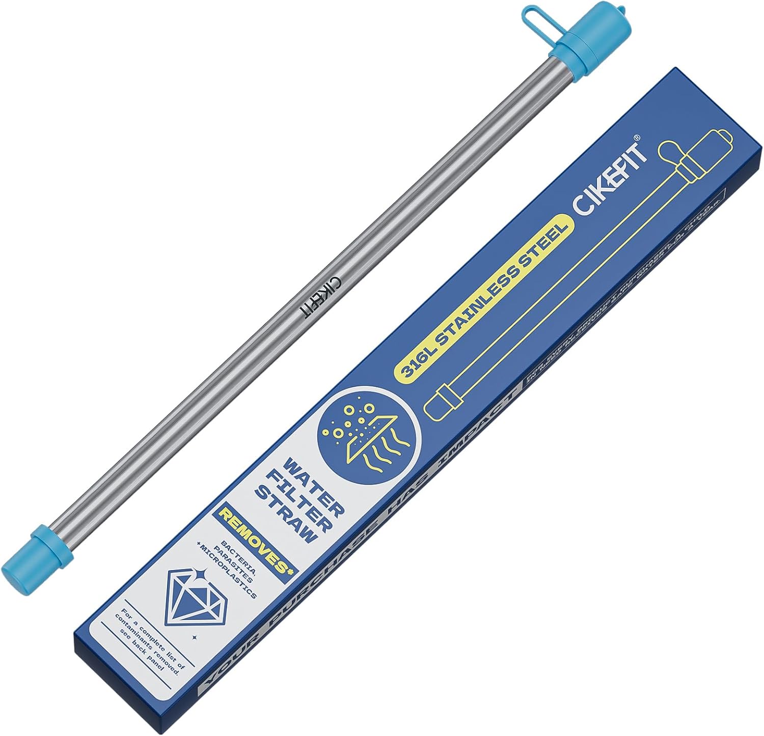 Portable Water Filter Straw, 316L Stainless Steel Reusable Personal Water Purifier for Camping Hiking Backpacking Travel, Emergency Survival Gear (Light Blue,1 Pcs)