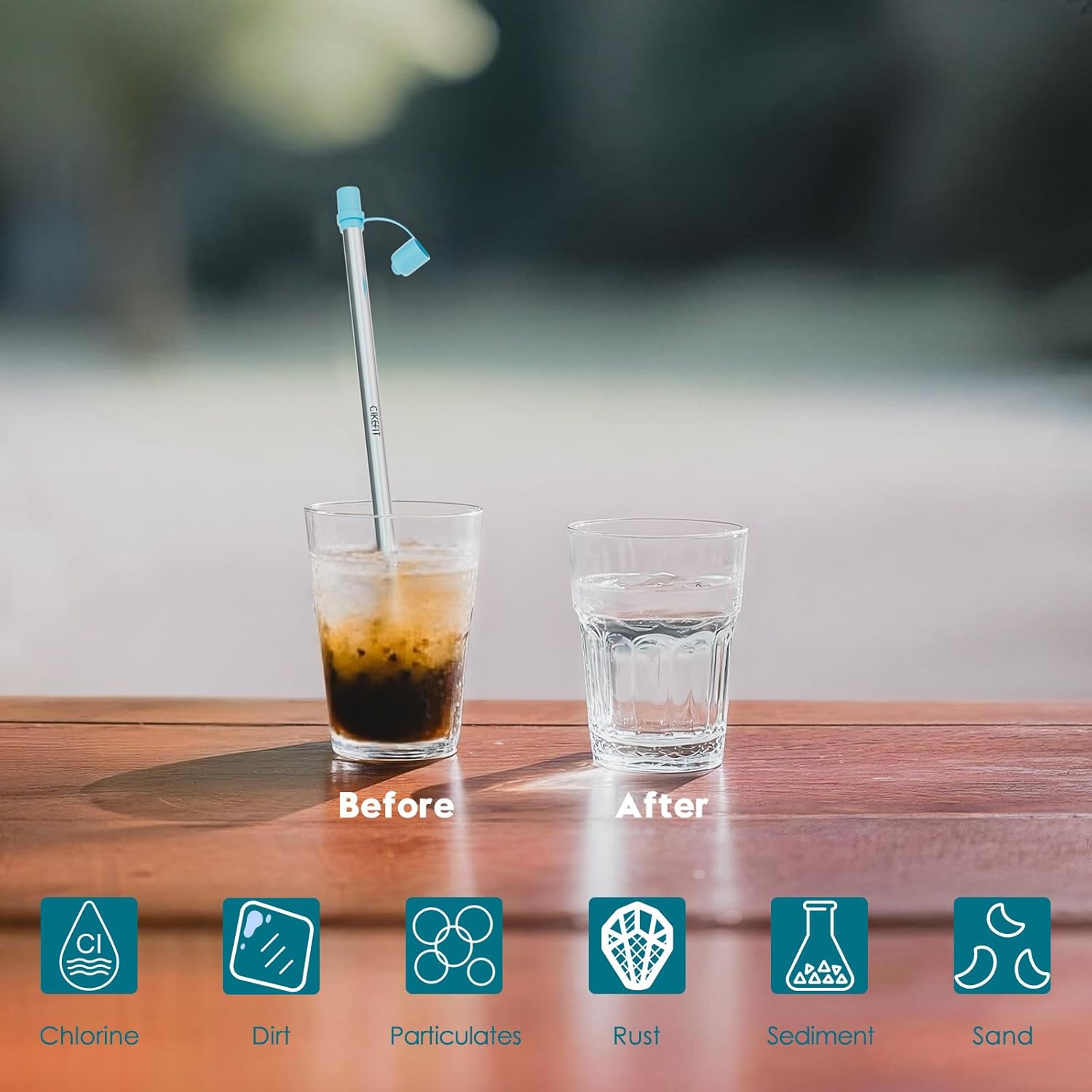 Portable Water Filter Straw, 316L Stainless Steel Reusable Personal Water Purifier for Camping Hiking Backpacking Travel, Emergency Survival Gear (Light Blue,1 Pcs) - Image 5